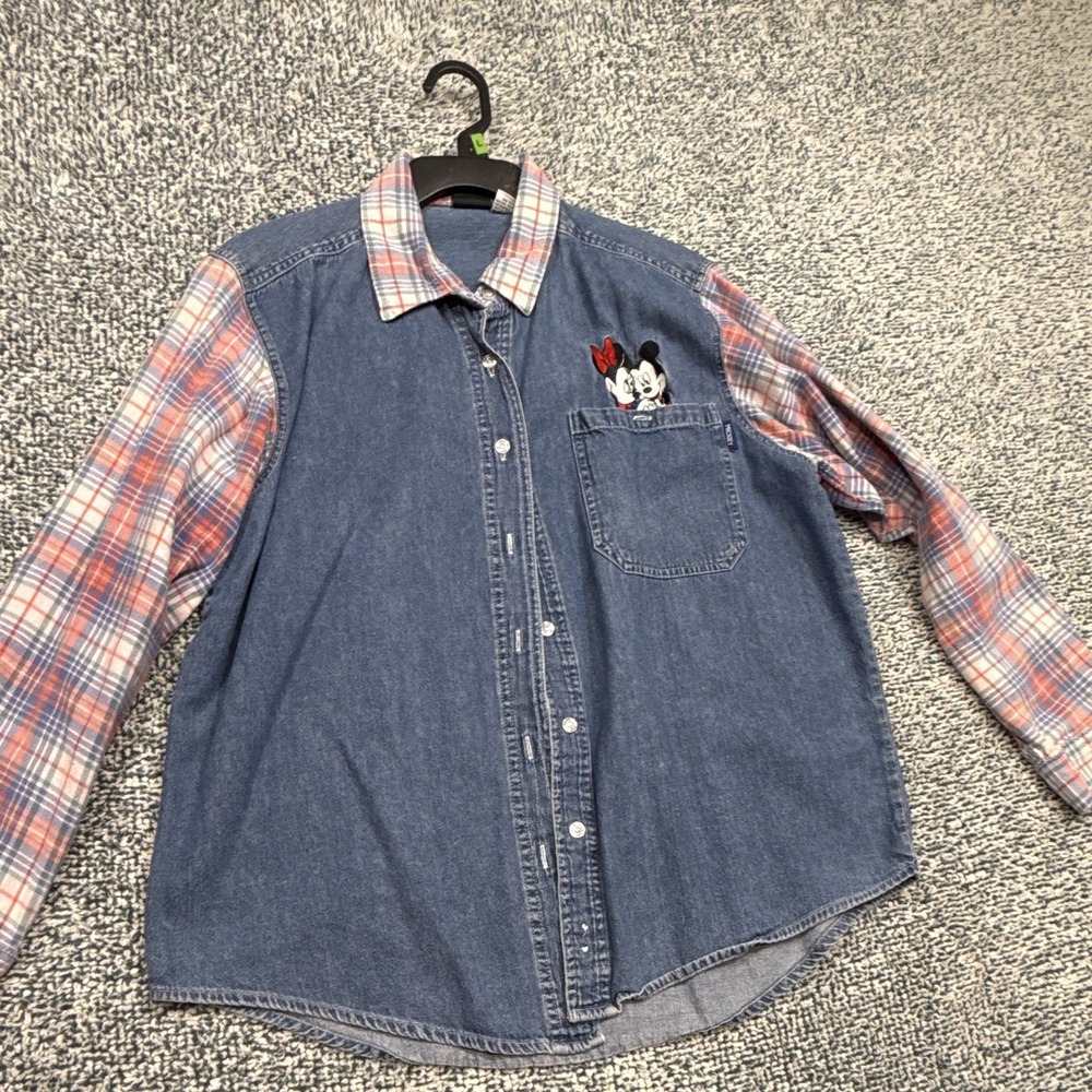 Mickey Unlimited Men's L Plaid Denim Button-Up Long Sleeve Pockets